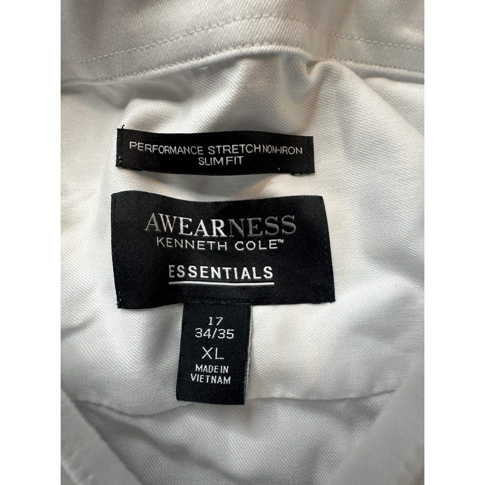 Awearness Kenneth Cole Shirt Mens XL White Slim Fit Non Iron Performance Stretch - Picture 2 of 8
